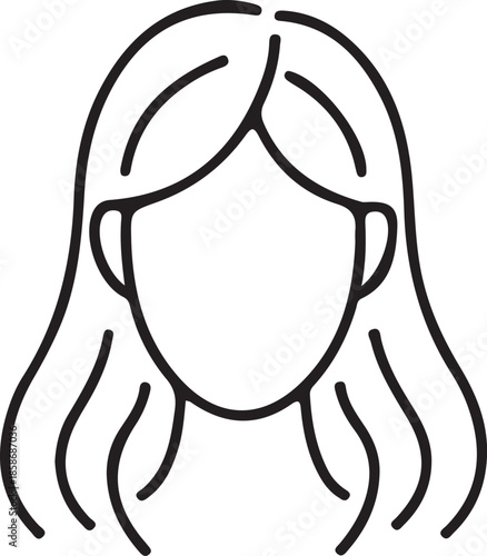 Minimalist Person Portrait Icon: Long Wavy Hairstyle Outline and Beauty Salon Identity Symbol