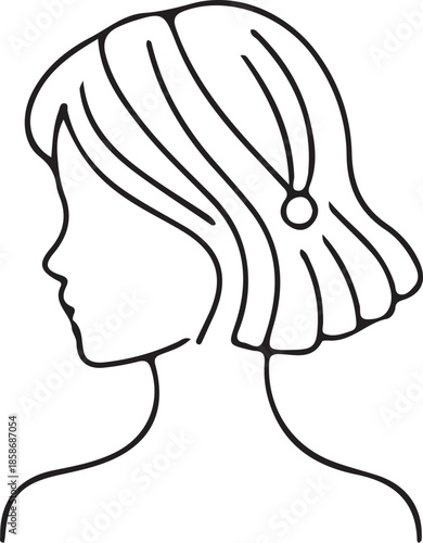 Short Bob Hairstyle with Decorative Hair Clip Outline and Beauty Salon Silhouette Symbol