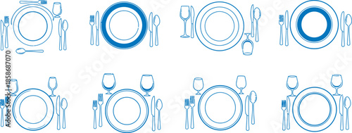 Blurry blue and white abstract shapes resembling washers or gears in two rows