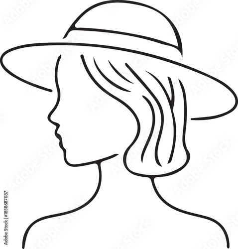 Minimalist Person Profile Icon: Sun Hat and Summer Fashion Outline Silhouette Symbol