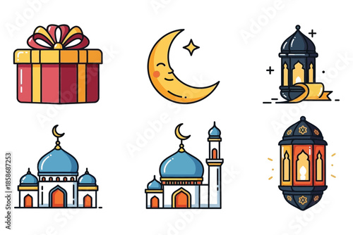 Celebrating eid with symbolic icons