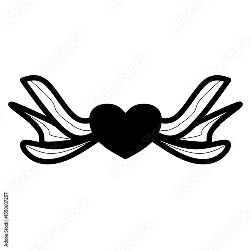 Stylized Black Heart with Decorative Wings