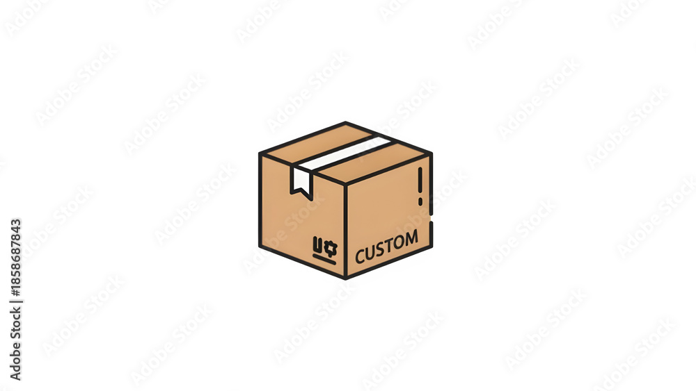 Obraz premium A brown cardboard box isolated on transparent background with a white stripe