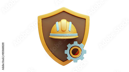 Safety Shield with Helmet and Gear Icon