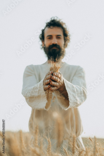 Valokuva Jesus Sifting Wheat Grains – Biblical Symbolism and Spiritual Reflection