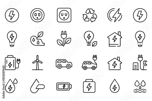 Energy Efficiency Icons Set for Sustainable Living