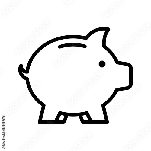 Minimalist Black and White Piggy Bank Illustration for Financial Savings