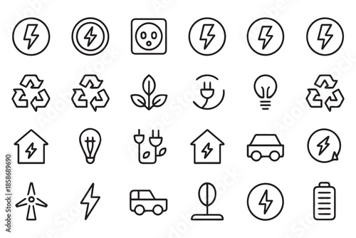 Set of ecofriendly energy icons in black and white