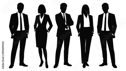 Business people silhouettes standing together representing professional team, corporate workforce, leadership and office collaboration concept