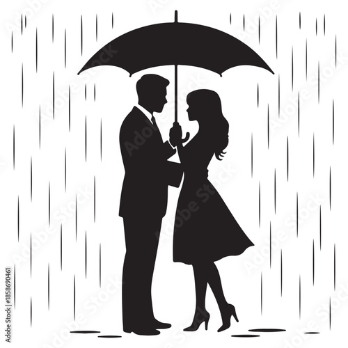 Couple Sharing Umbrella in Rain