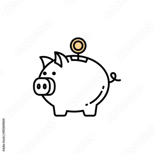 Minimalist Illustration of a Piggy Bank with Coin for Financial Savings Concept