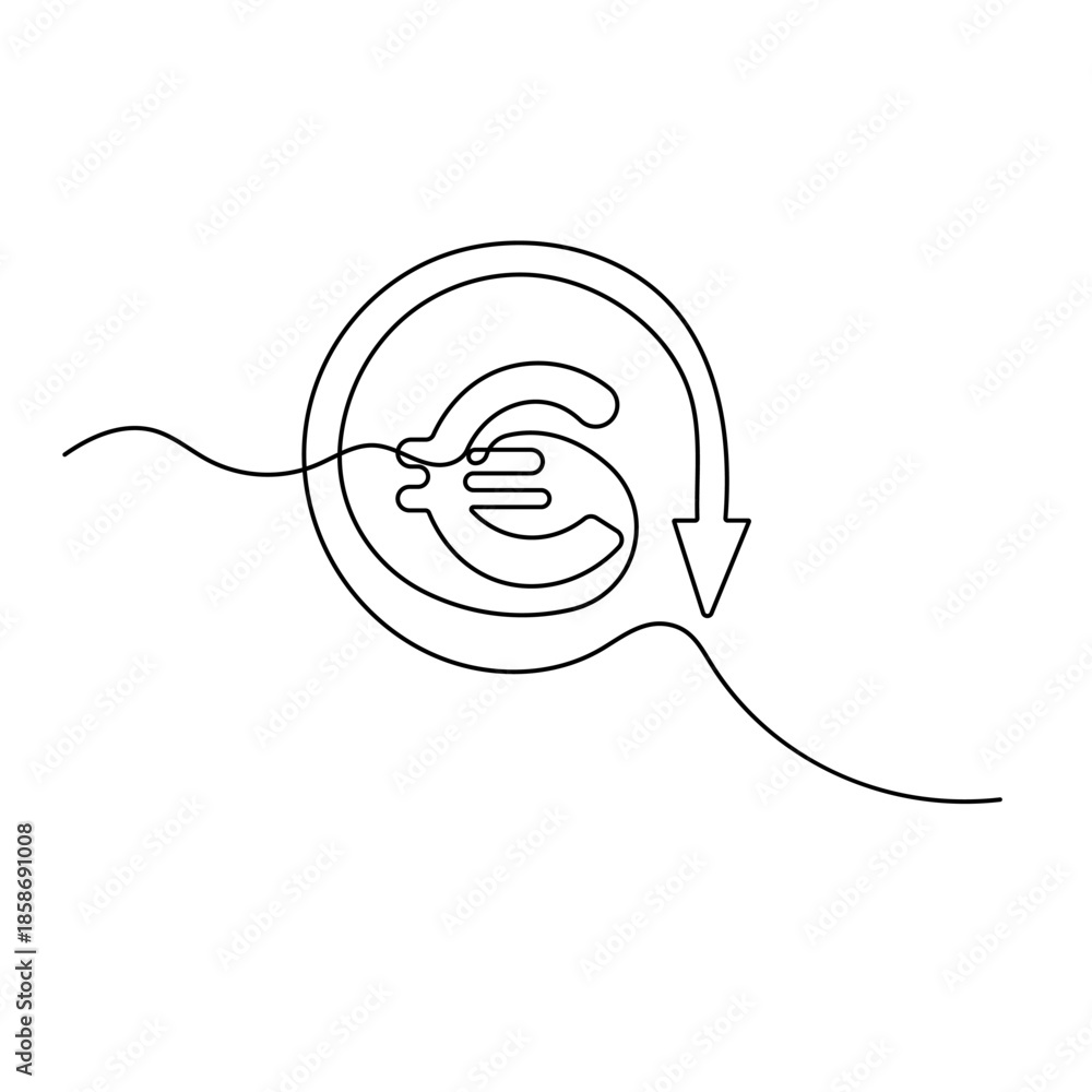Obraz premium Vector continuous line drawing of euro money stack and economy concept 