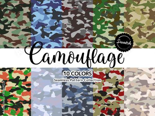 色違いのシームレスパターンのセット カモフラージュ