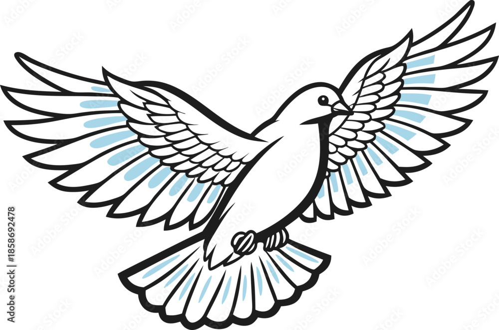 Obraz premium Realistic Dove Bird Illustration. White Dove Bird with Natural Details. Peaceful Dove Bird Realistic Artwork. Flying Dove Bird with Soft Feathers. Detailed Dove Bird Natural Look. Realistic White Dove