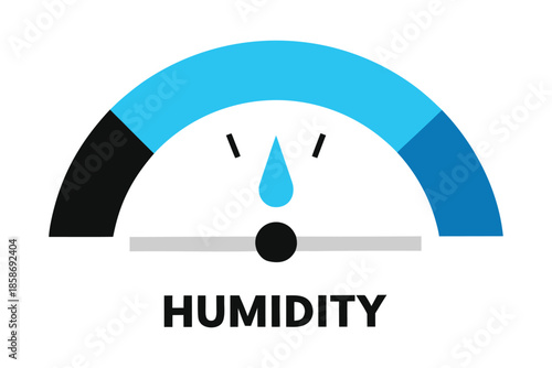 Humidity Level Gauge Icon with Blue Indicator Needle for Weather and Air Quality