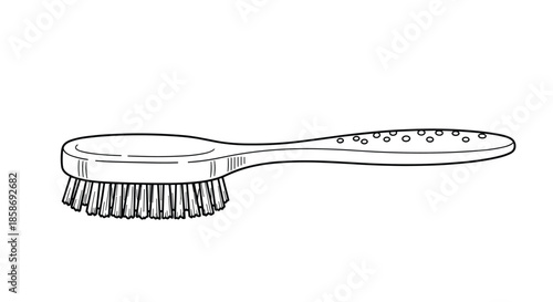 Simple black and white line drawing of a hairbrush with long bristles and a handle shown on a plain white background.