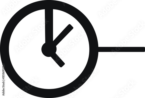 A simple black and white illustration of a clock face with hour and minute hands indicating a specific time