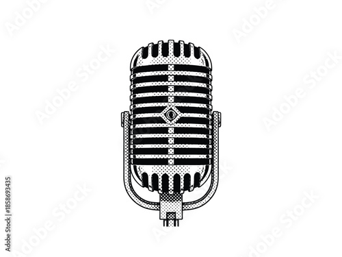 Vintage Retro Microphone Illustration, Classic Broadcast and Recording Studio Equipment, Iconic Design for Music and Audio Enthusiasts