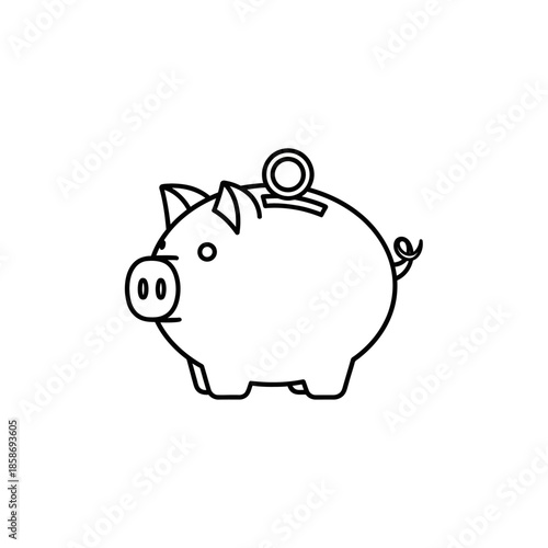 Minimalist Line Art Illustration of a Piggy Bank with Coin Drop for Saving Concept