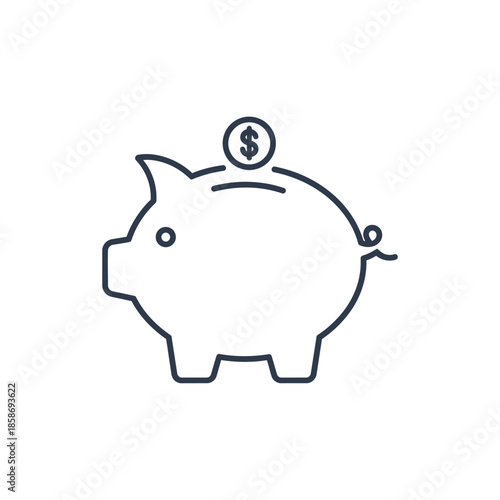Minimalist Line Art Illustration of a Piggy Bank with Coin for Savings and Money Management