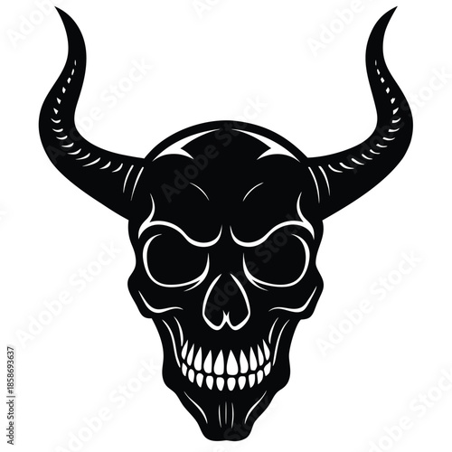 horned skull vector on white background