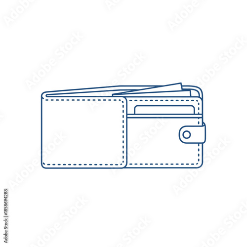 Minimalist Line Drawing of a Wallet with Money and Cards for Financial Concept