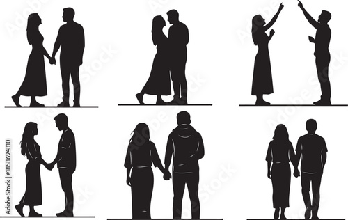 Romantic Couple Silhouette Clipart Set, Boyfriend Girlfriend Silhouette Clipart, Romantic Lovers Silhouette Vector Pack.