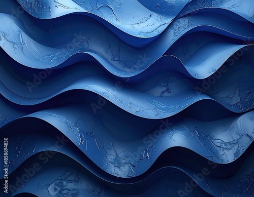 Abstract blue waves, textured, flowing across the surface