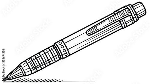 Pen Illustration: Modern Ballpoint Pen With Clip, Grip, and Refill Mechanism for Stationery Design