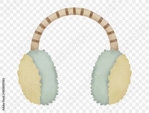 Watercolor fluffy earmuffs pastel winter warm accessory cute christmas element Vector.