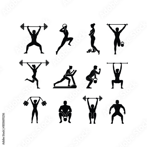 Fitness Exercise Silhouettes Set of Workout and Training Poses