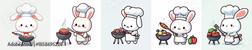 cute rabbit vector is grilling meat