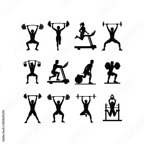 Fitness and Gym Workout Silhouette Icons Collection