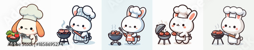 cute rabbit vector is grilling meat