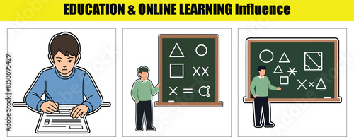 Students learning math with a teacher and a blackboard education online learning