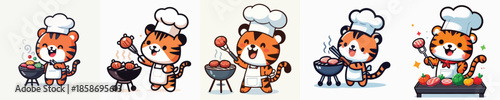 cute lion vector grilling meat