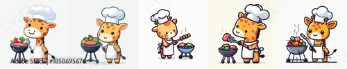 cute giraffe vector grilling meat