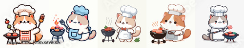 cute cat vector grilling meat