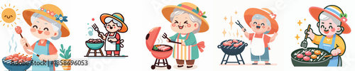 vector of grandma grilling meat