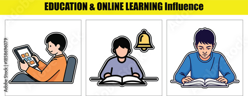 Students Using Tablet Reading Books and Getting Notifications for Learning education