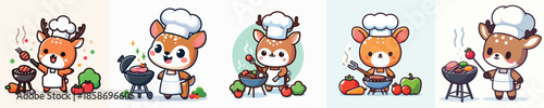cute deer vector is grilling meat