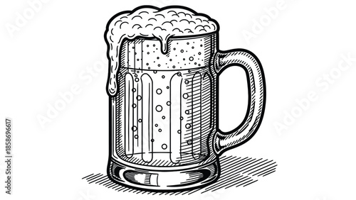 Crisp Coffee Mug With Frothy Foam — Hand-Drawn Sketch Style For Pub, Party, Or Celebration