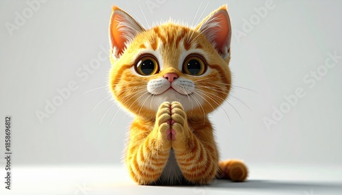 Adorable orange cartoon kitten with paws together
