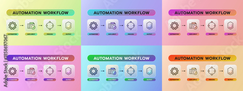 Automation Workflow Process Infographic – Multicolor Six Pack Collection | UI UX Illustration