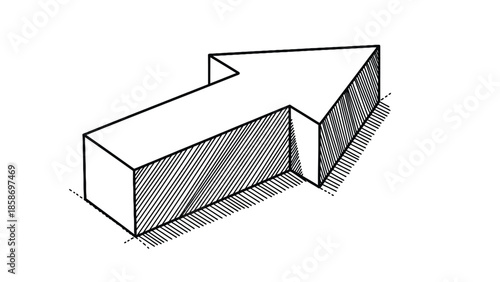 Isometric Line Drawing Of A Long Block Structure With Notch And Shaded Base Architectural Sketch