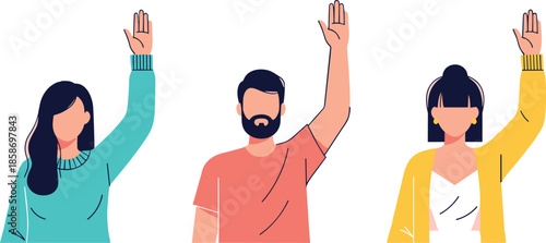 People Raising Hands Illustration Set Showing Voting Agreement Participation and Decision Making Flat Vector Design