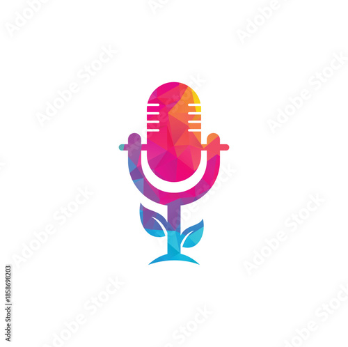 Podcast leaf vector logo design. Podcast talk show logo with mic and leaves.