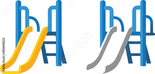 Flat Design Vector Icon Set of Playground Slides with Ladders and Railings, Representing Childhood Recreation, Parks, and Outdoor Fun.
