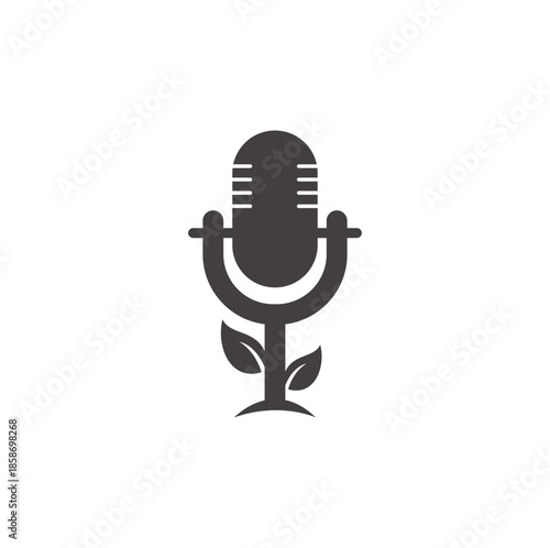 Podcast leaf vector logo design. Podcast talk show logo with mic and leaves.