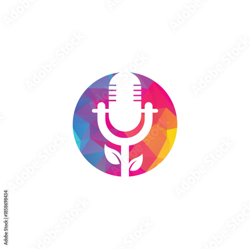 Podcast leaf vector logo design. Podcast talk show logo with mic and leaves.